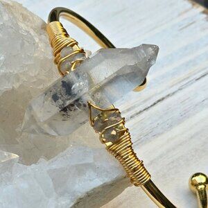 Herkimer Diamond ✦ Wire Wrap Cuff Bracelet ✦ 14Kt Gold Over Copper Adjustable